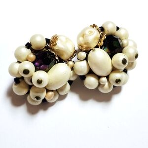 Elegant Pearl Cluster Clip Earrings Japan